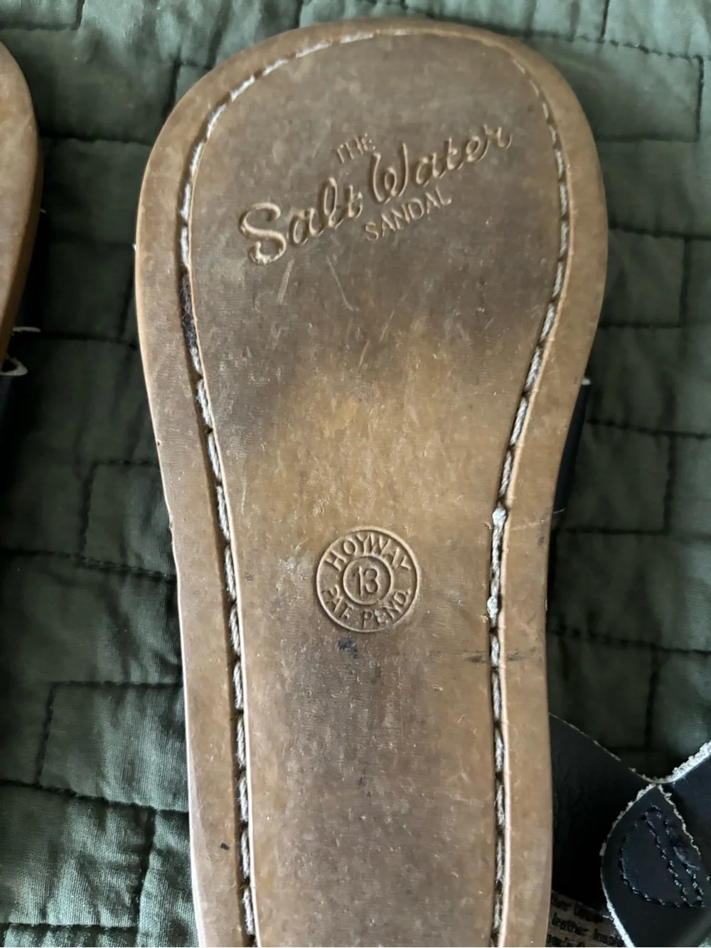 Kids black saltwater sandals; size 13